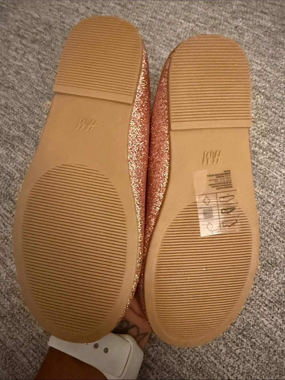 H&M Girls' Rose Gold Glitter Ballet Flats with Satin Bow-NEVER WORN